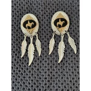 Montana Silversmiths Dangle Feathers Stud Horseman Earrings Western Silver Plate